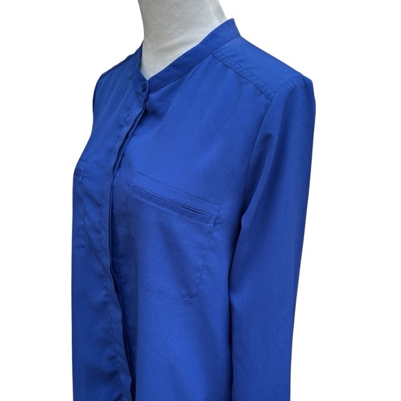 Paraphrase Women’s Large Blue Polyester Top Shirt Loose Fit Button Faux Pocket - Picture 5 of 8